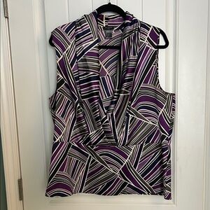 Ann Taylor Purple and Black Geometric Blouse